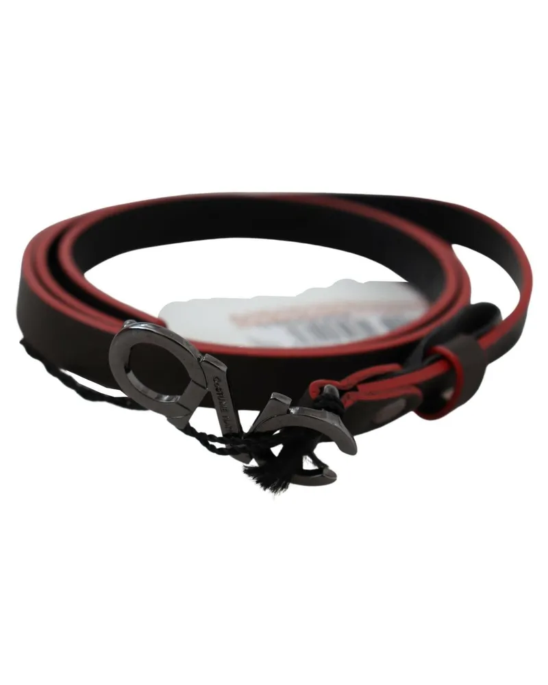 CoSTUME NATIONAL Women's Black Maroon Skinny Leather Buckle Waist Belt Black