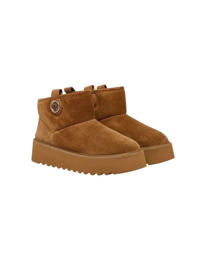 Pinko Suede Platform Ankle Boot — Brown Brown