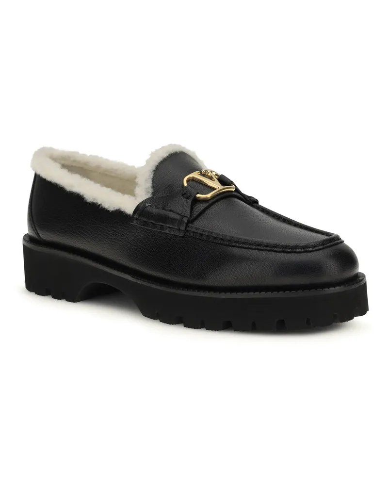Valentino Garavani Women's Loafers Vlogo Black-White Calf Leather Black/white Black