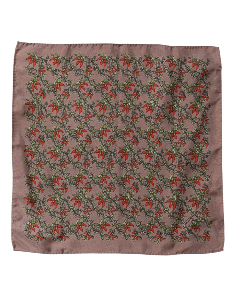 Dolce & Gabbana Brown Chilis Silk Square Men Foulard Scarf Brown