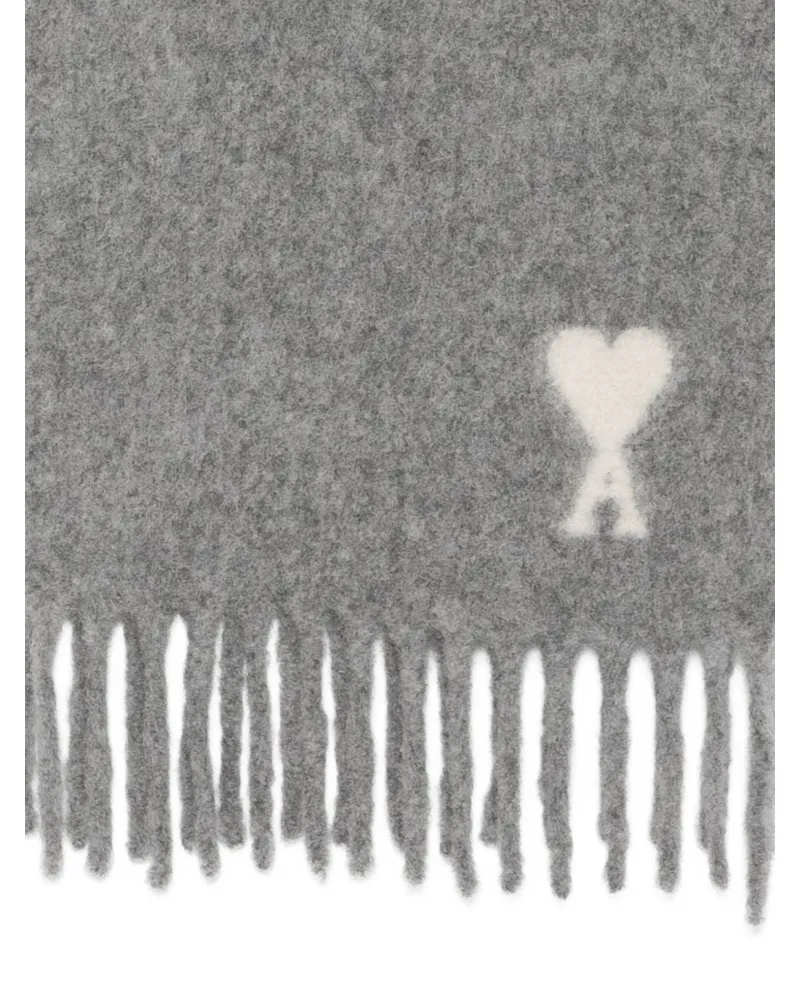 AMI Paris Ami de Cœur Intarsia-Knit Wool Scarf — Grey Grey