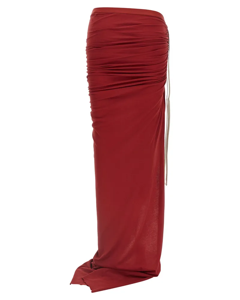 Rick Owens Ruched Jersey with Side Split Skirt — Red Red