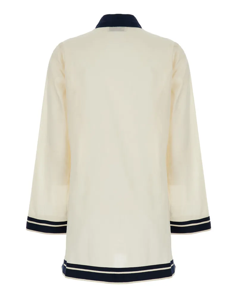 Tory Burch Contrast-Trim Cotton Caftan Dress — White White