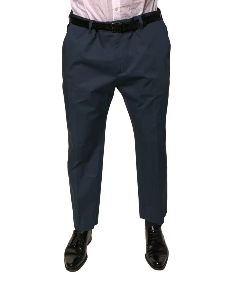 Dolce & Gabbana Blue Cotton Men Skinny Dress Pants Elastane Navy