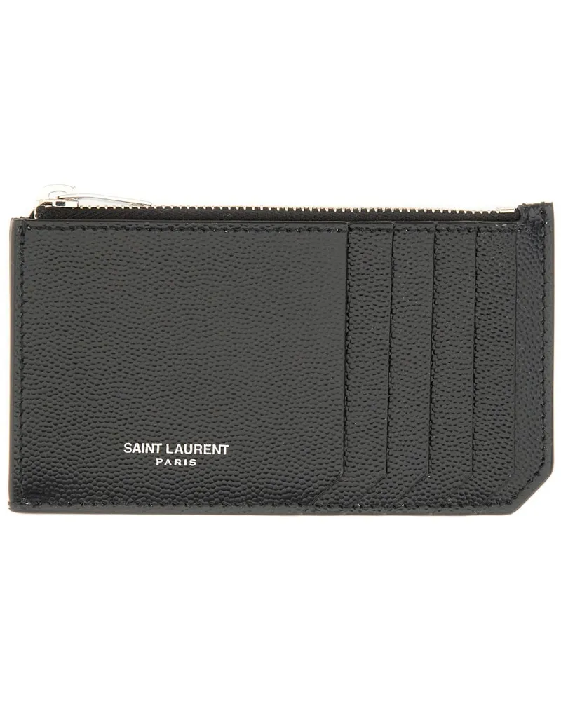 Saint Laurent Calfskin Card Case — Black Black