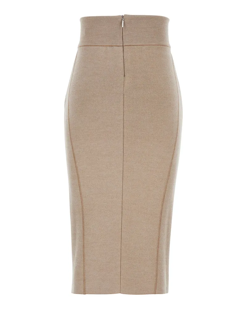 Jacquemus Women's Beige Pencil Design Wool Skirt Beige