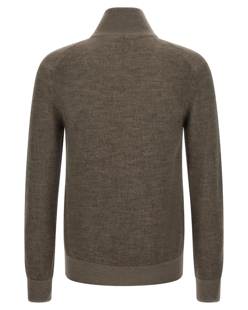 Brioni Cashmere and Wool Half-Zip Sweater — Brown Brown