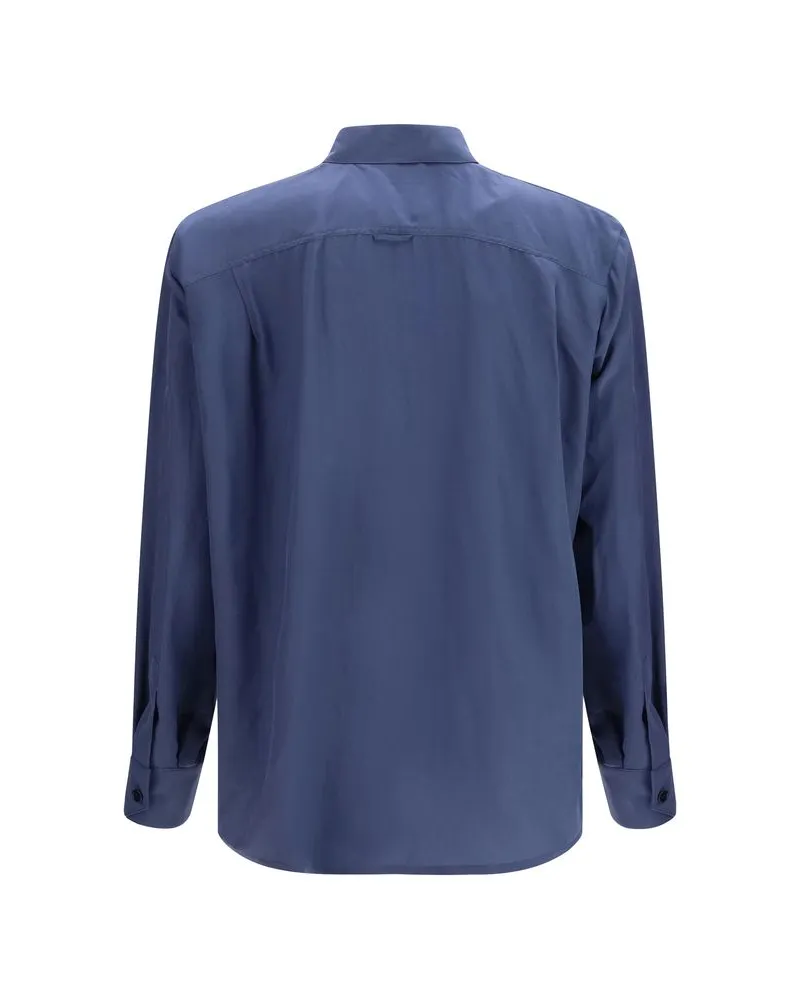 Saint Laurent Men's Blue Viscose Dress Shirt Blue