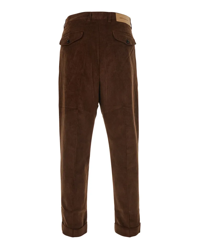 AMI Paris Men's Corduroy Relaxed Trousers Brown Cotton Brown