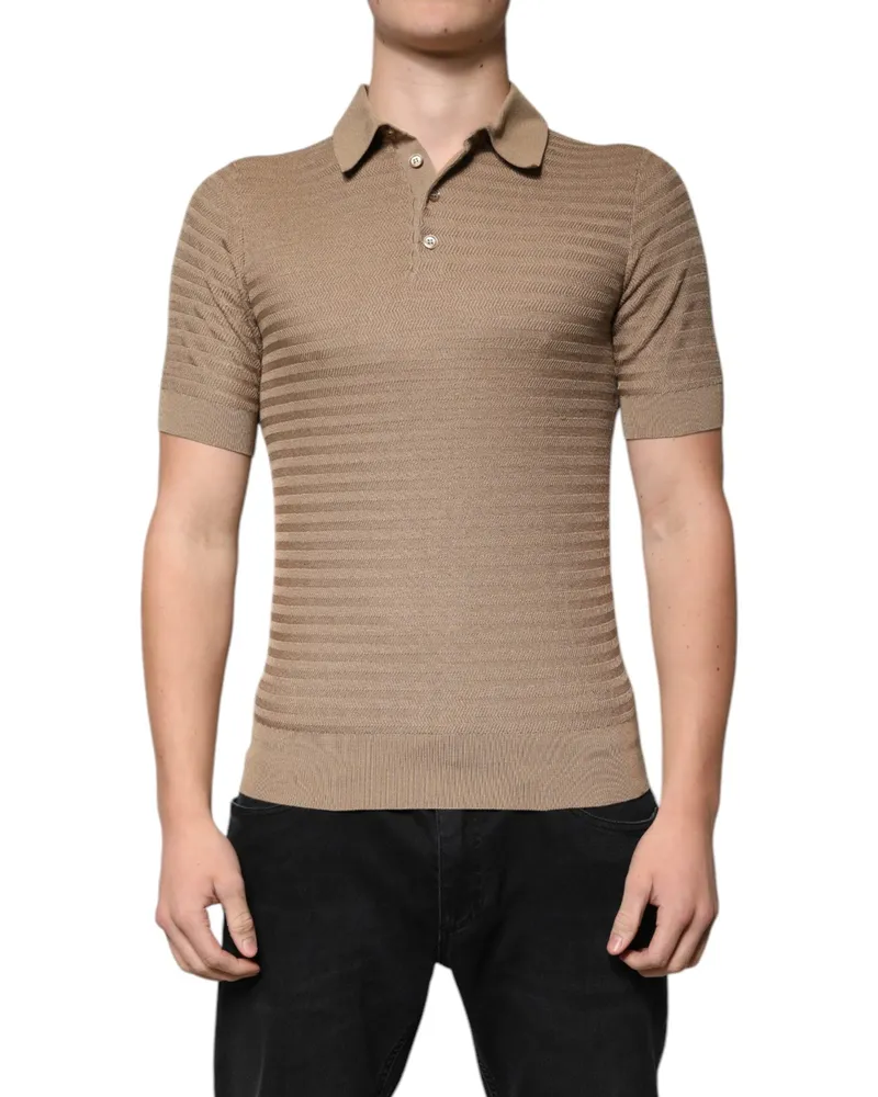 Dolce & Gabbana Men's Silk Knit Polo Brown Brown