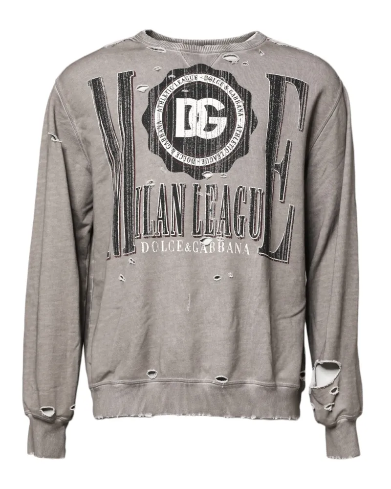 Dolce & Gabbana Men's Logo-Print Distressed Sweatshirt Gray Polyester Sweatshirts Gray