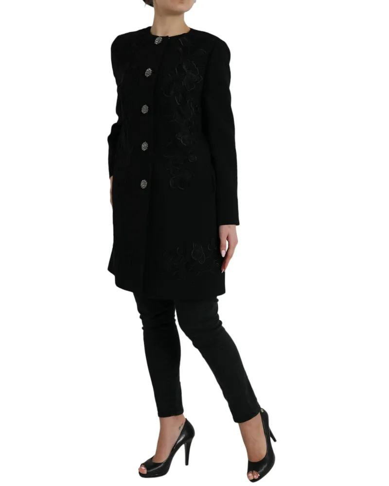 Dolce & Gabbana Women's Black Floral Wool Button Embellished Jacket Virgin Elastane Clothing Black