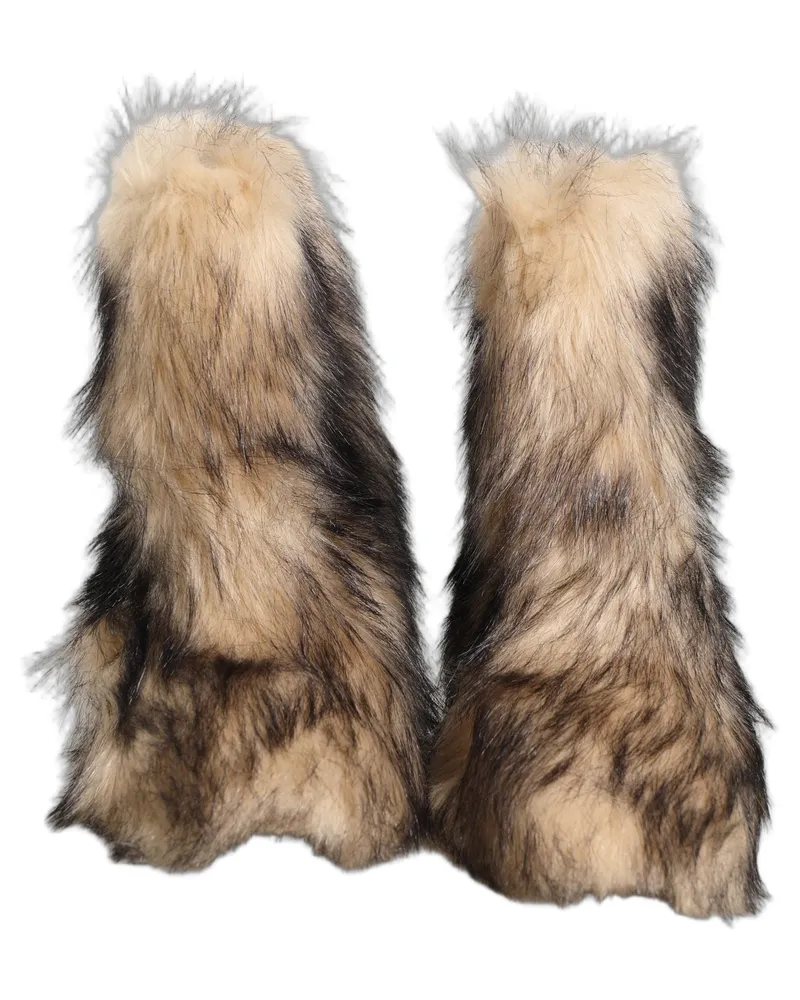 Dolce & Gabbana Brown Faux Fur Mid Calf Men Boots Shoes Acetate Modacrylic Brown