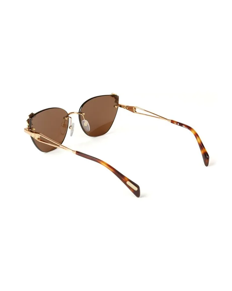 Blumarine SBM230S Metal Cat-Eye Sunglasses — Gold Gold