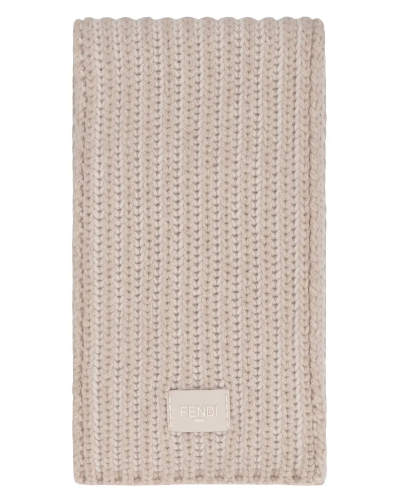 Fendi Women's Scarf Camellia Wool-Cashmere Virgin Wool Scarfs Beige