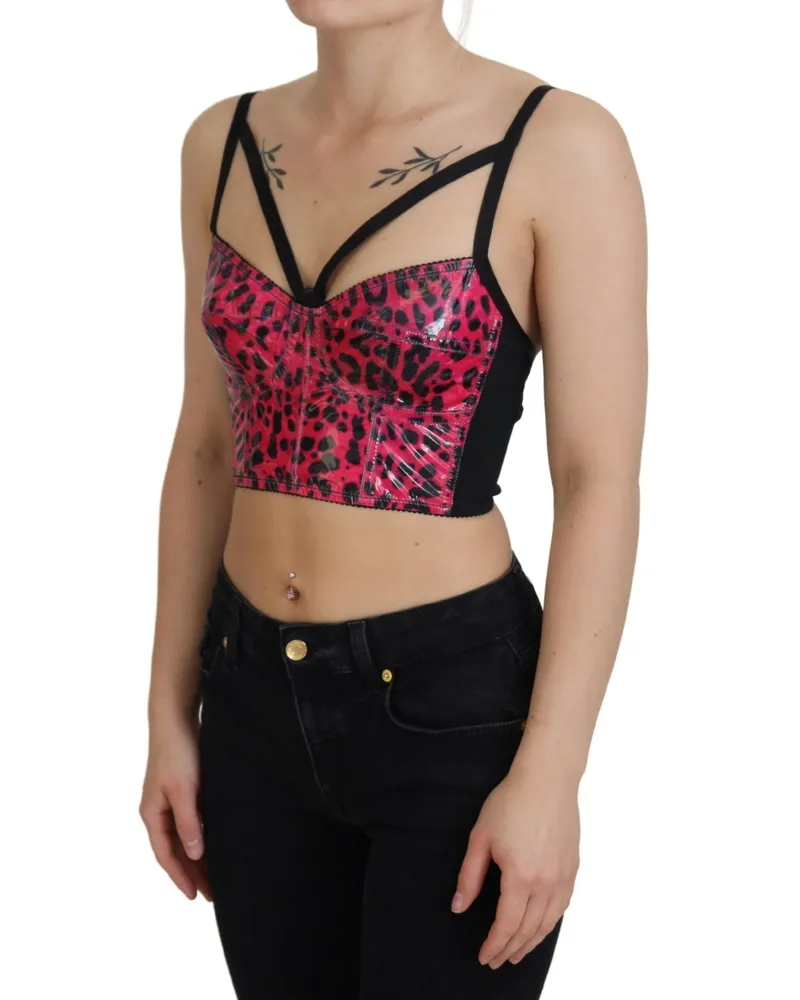 Dolce & Gabbana Women's Pink Leopard Print Cropped Bustier Corset Top Pink