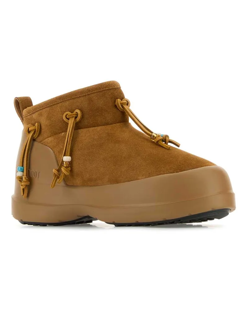 Moon Boot Women's Caramel Suede Luna Low Ankle Boots Cognac Stivali Caramel