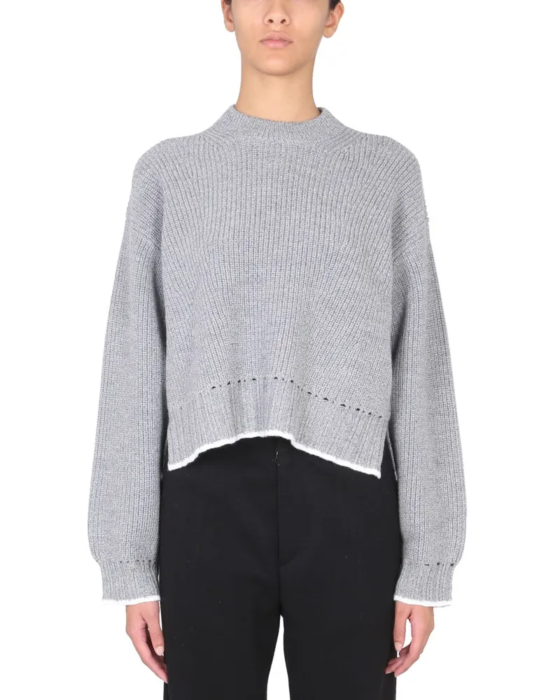 Proenza Schouler Wool Jersey Turn-Neck Sweater — Gray Gray
