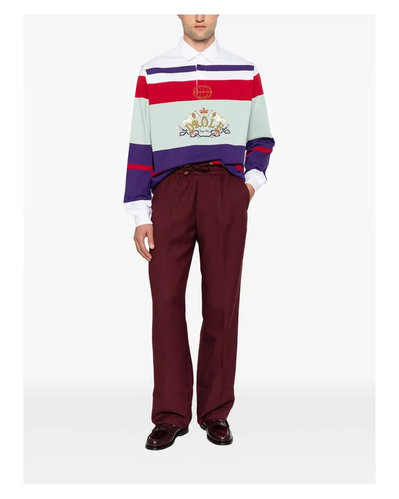 Drôle de Monsieur Striped Cotton Knit Polo Shirt — White White