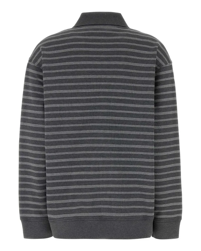 Miu Miu Women's Embroidered Cotton Oversize Polo Shirt Grigiobianco Exterior: Felpe Sweater Gray