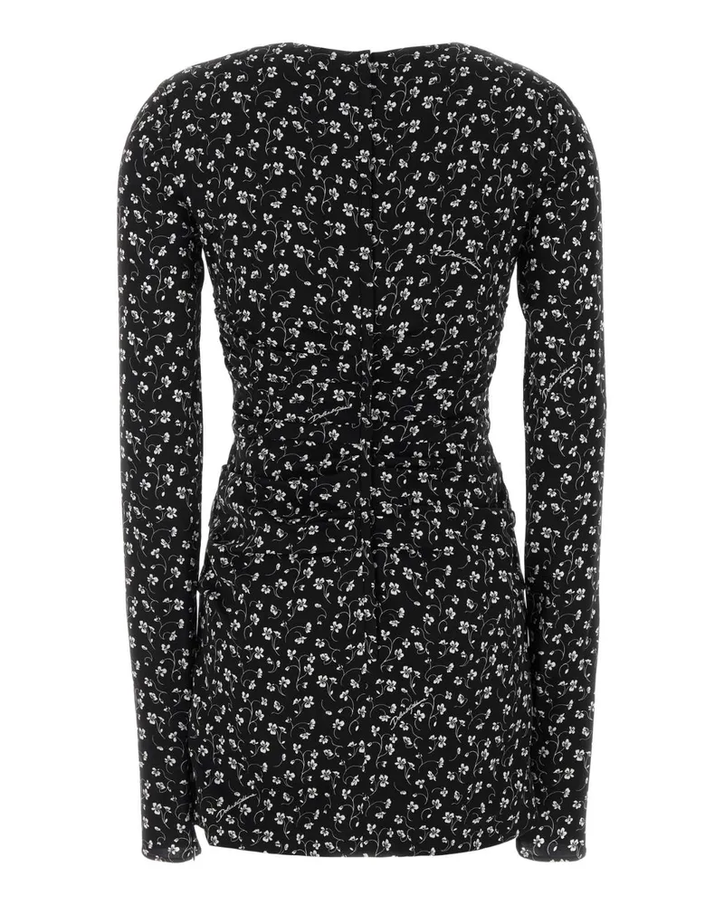Dolce & Gabbana Floral-Print Stretch Silk Mini Dress — Black Black