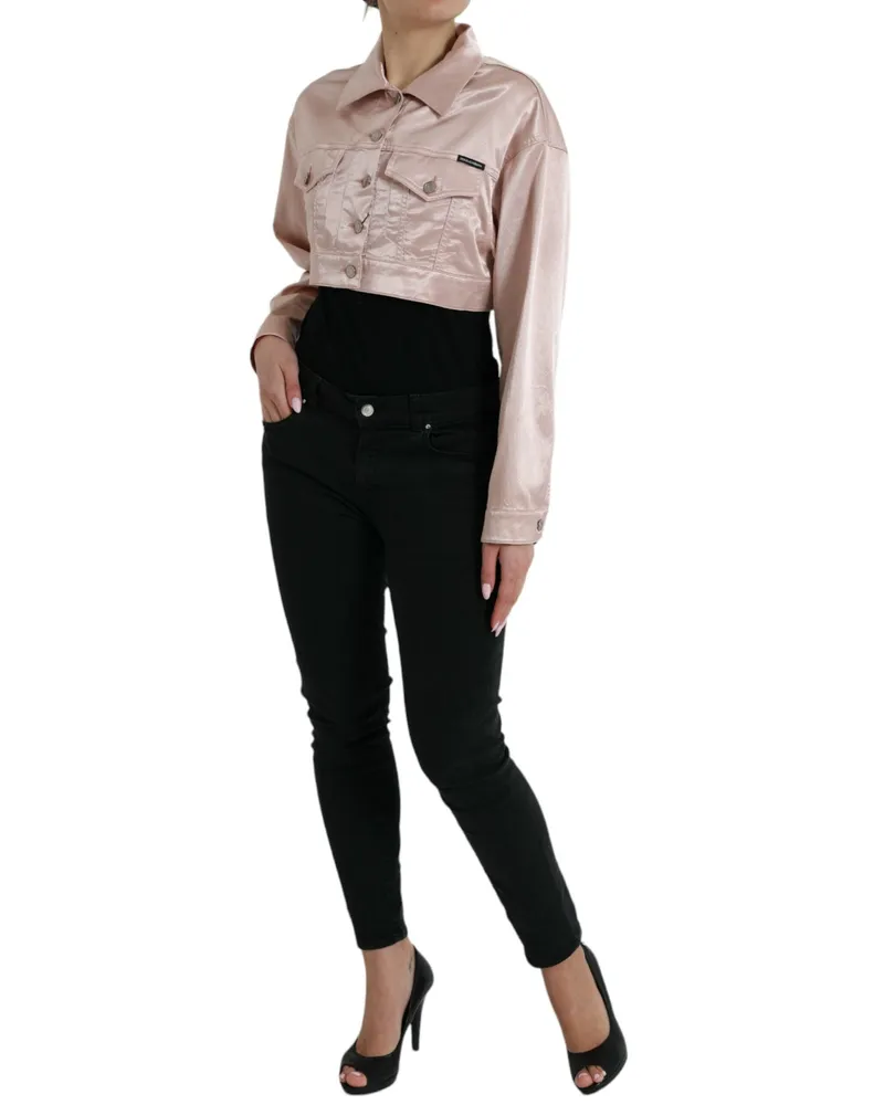Dolce & Gabbana Women Pink Cotton Stretch Collared Cropped Jacket Elastane Clothing Pink