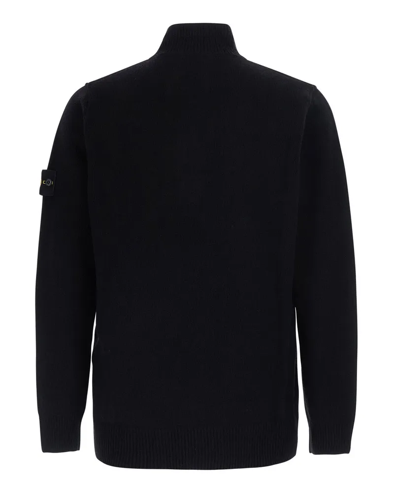 Stone Island Wool High-Neck Button Sweater — Black Black