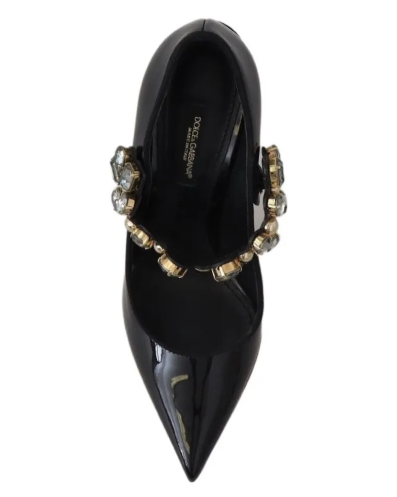Dolce & Gabbana Women's Black Leather Crystal Shoes Mary Jane Pumps Viscose Black