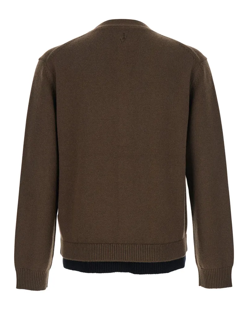 J.W.Anderson Men's Brown V-Neck Cardigan With Layered Design Fabric Tops Top Brown