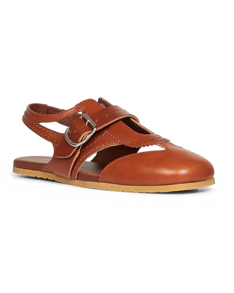 Dries van Noten Women's Flat Sandals Calf Leather Burgundy Brown