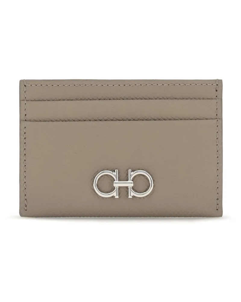 Ferragamo Women's Gancini Card Holder Taupe Grey Calf Leather Bos Taurus Wallet Gray