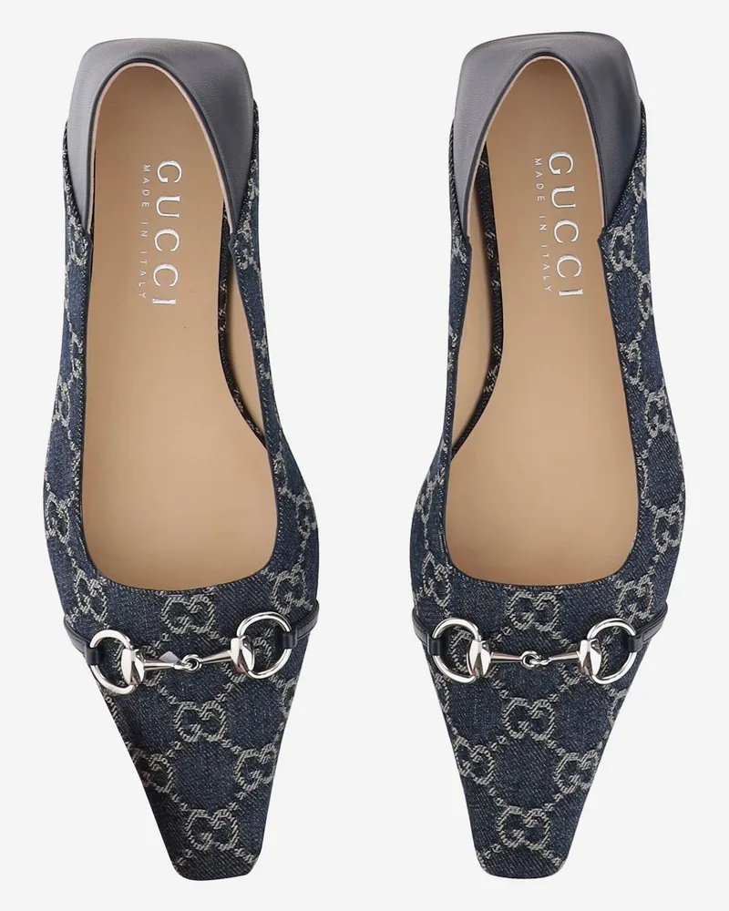 Gucci Women's Ballerina Flats Vittoria Gg Cotton Denim Blue