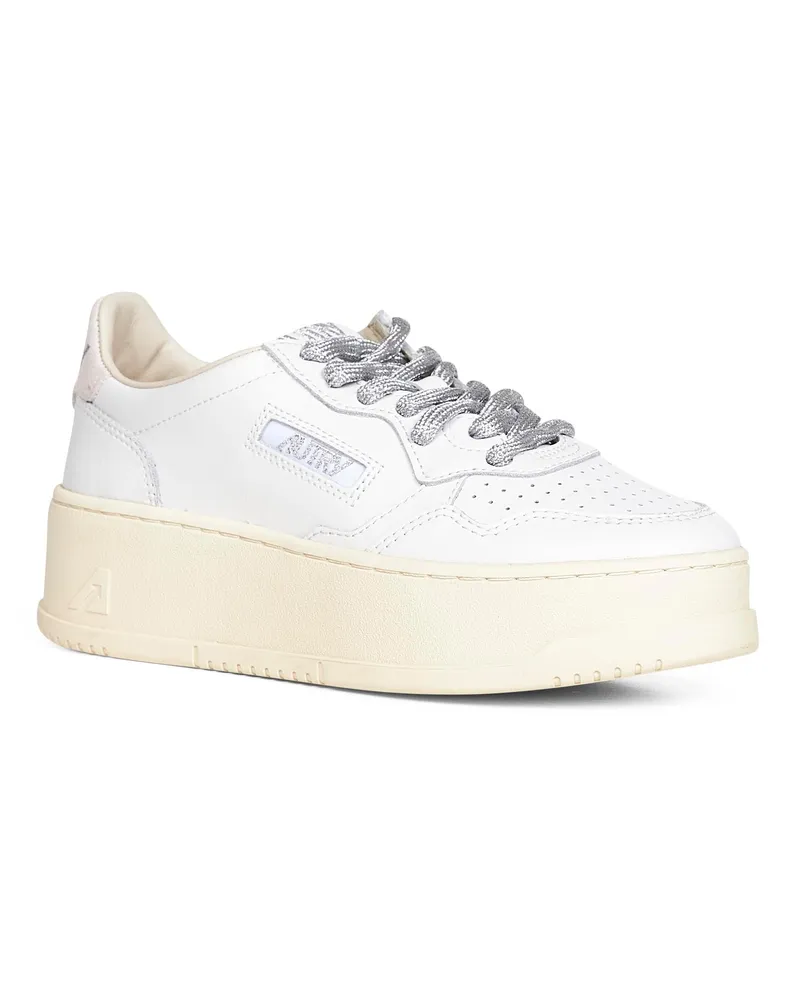 AUTRY Women's White Leather Platform Sneakers Furs & Skins - Calf Trainers White