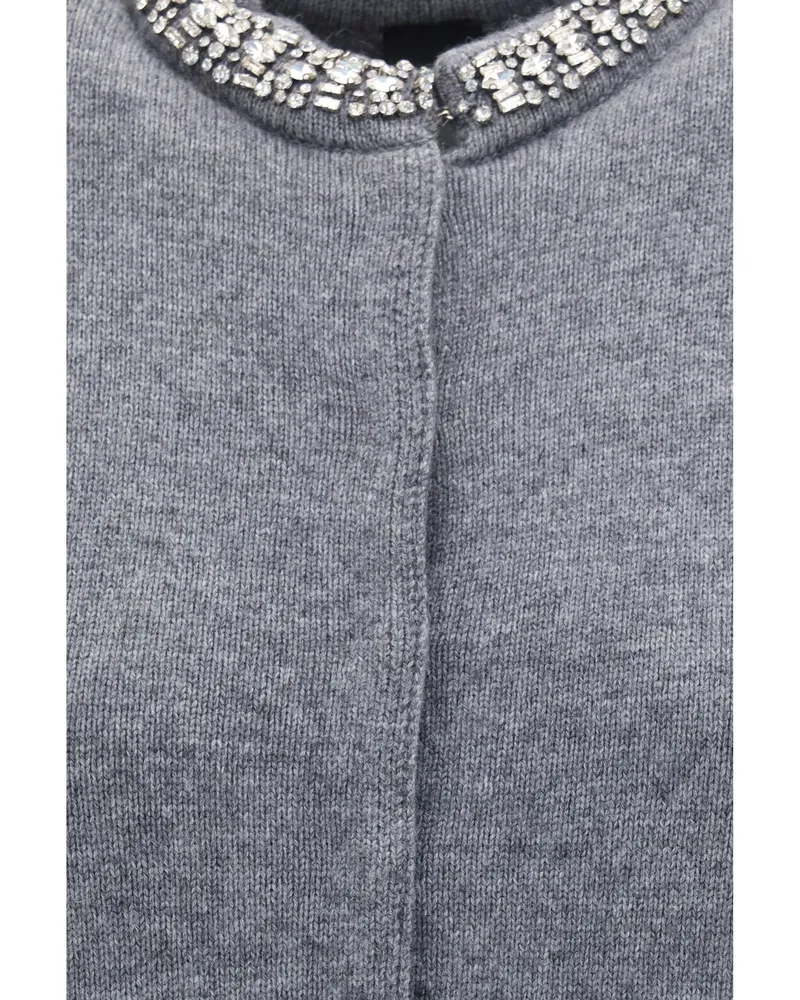 Pinko Women's Cardigan Colonia With Jewel Collar Monument Grey Merino Wool Sweater Gray