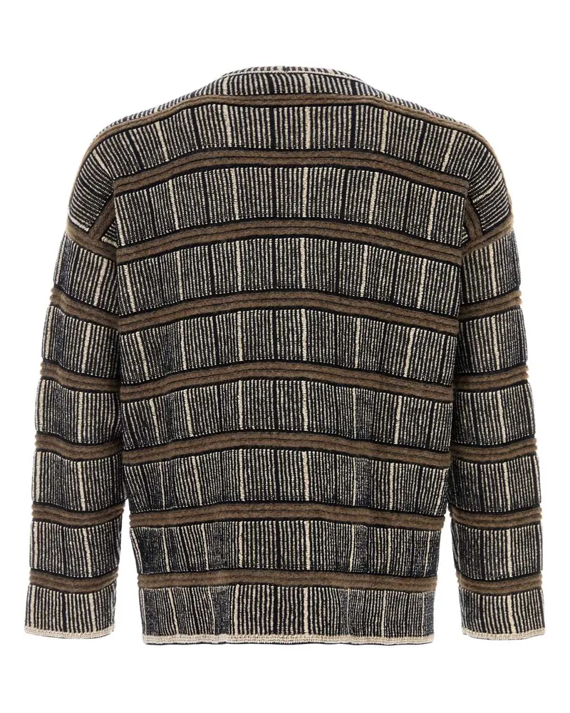 Giorgio Armani Embroidered Striped Silk Blend Sweater — Navy Navy