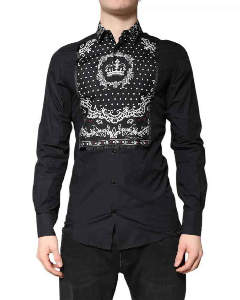 Dolce & Gabbana Men's Black White Bandana Gold Formal Dress Shirt And Cotton Silk Black