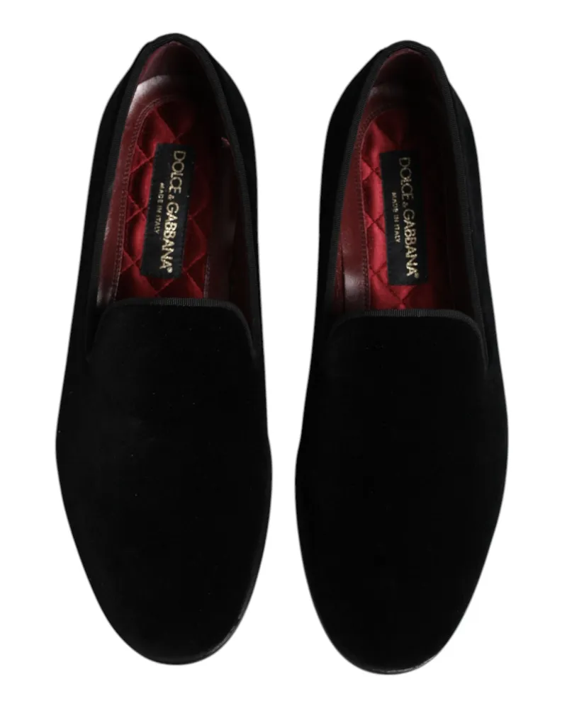 Dolce & Gabbana Men's Velvet Slip-On Loafer Black Cotton Viscose Black
