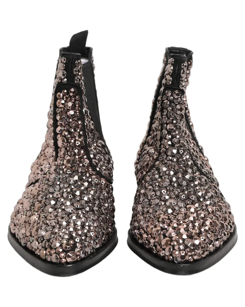 Dolce & Gabbana Men's Silver Embellished Chelsea Ankle Boots Shoes Leather Silver