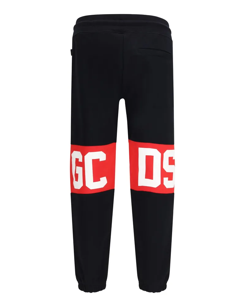 GCDS Men's Brushed Cotton Sweatpants Black-Red Pant Black/red Trousers Black