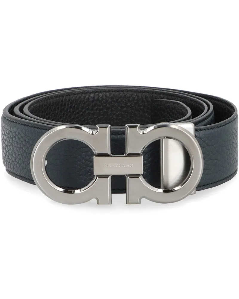 Ferragamo Men's Gancini Reversible Leather Belt Black Calfskin Black