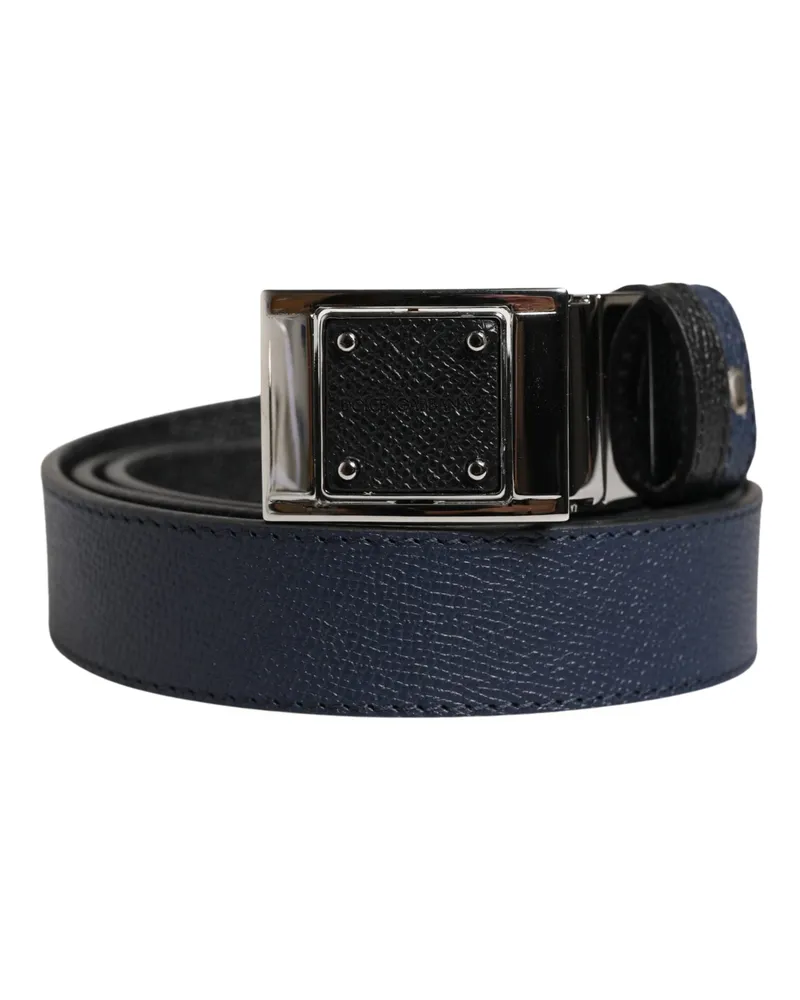 Dolce & Gabbana Men Blue Calfskin Leather Square Buckle Belt Calf Blue