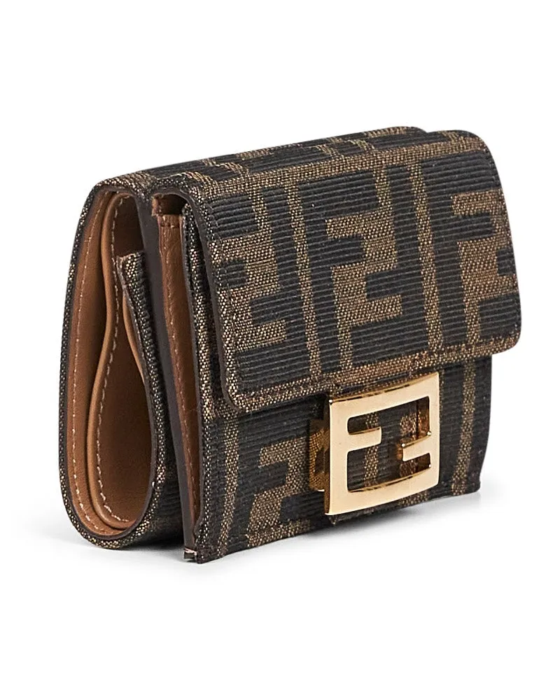 Fendi Women's Wallet Baguette Micro Trifold Brown Polyester & Purses Brown