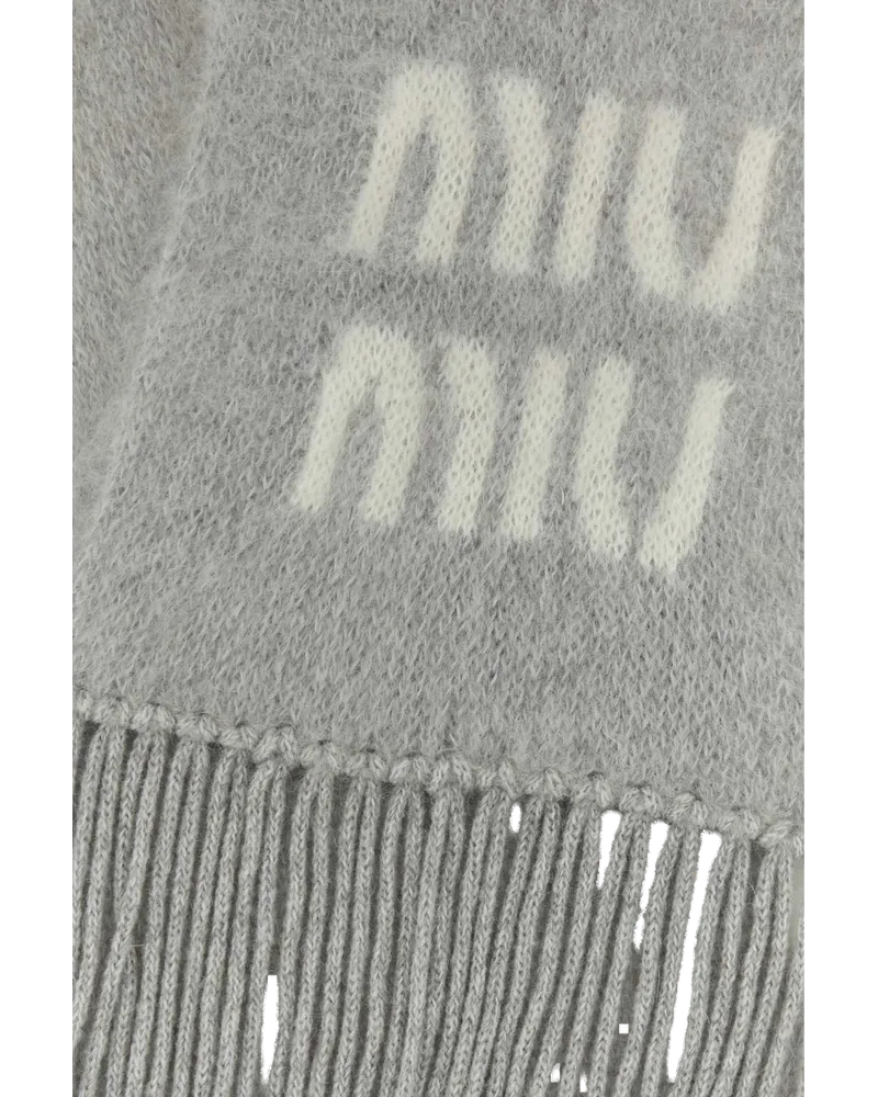 Miu Miu Mohair Blend with Fringe Scarf — Gray Gray