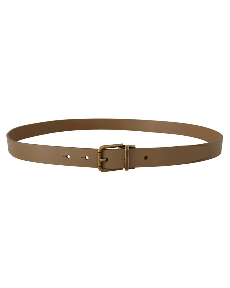 Dolce & Gabbana Men's Brown Solid Leather Brass Buckle Classic Belt Brown