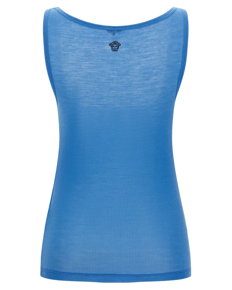 Versace Ribbed Virgin Wool Tank Top — Blue Blue