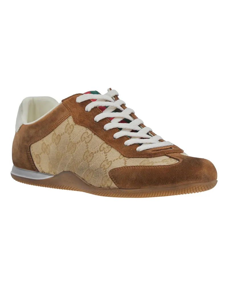 Gucci Men's Low Top Sneakers Brown Suede Calf Leather Trainers Brown