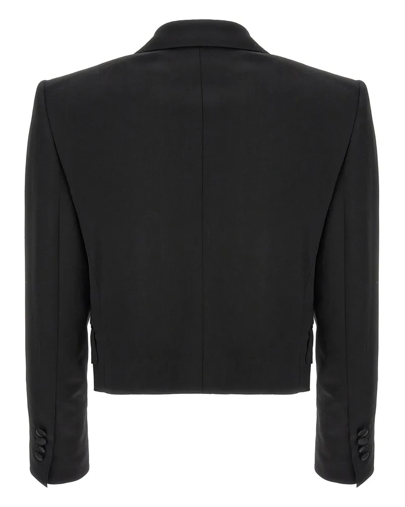 Dolce & Gabbana Double-Breasted Tuxedo Crop Blazer — Black Black