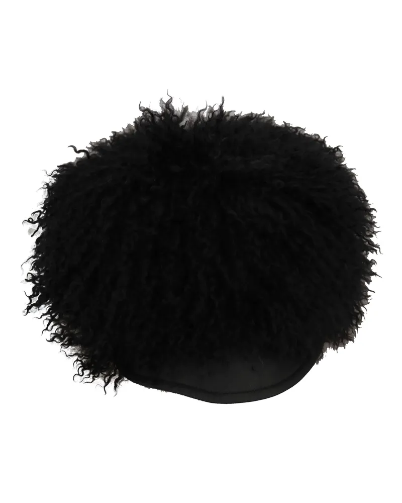 Dolce & Gabbana Women's Black Tibet Lamb Fur Leather Gatsby Hat And Black