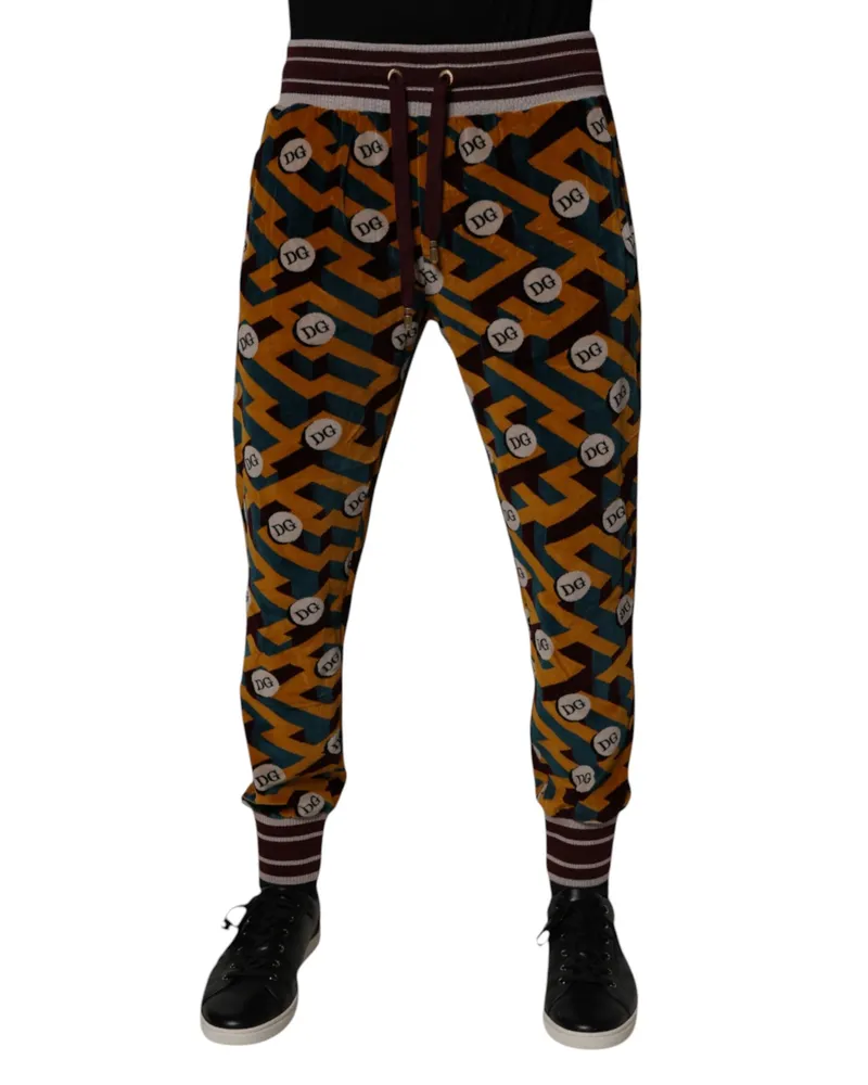 Dolce & Gabbana Men Multicolor Logo Monogram Jogger Sweatpants Pants Cotton Nylon Orange