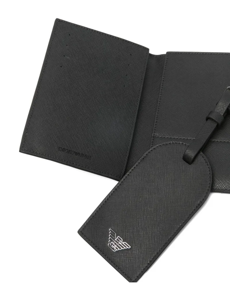 Emporio Armani Regenerated Saffiano Passport Holder — Black Black